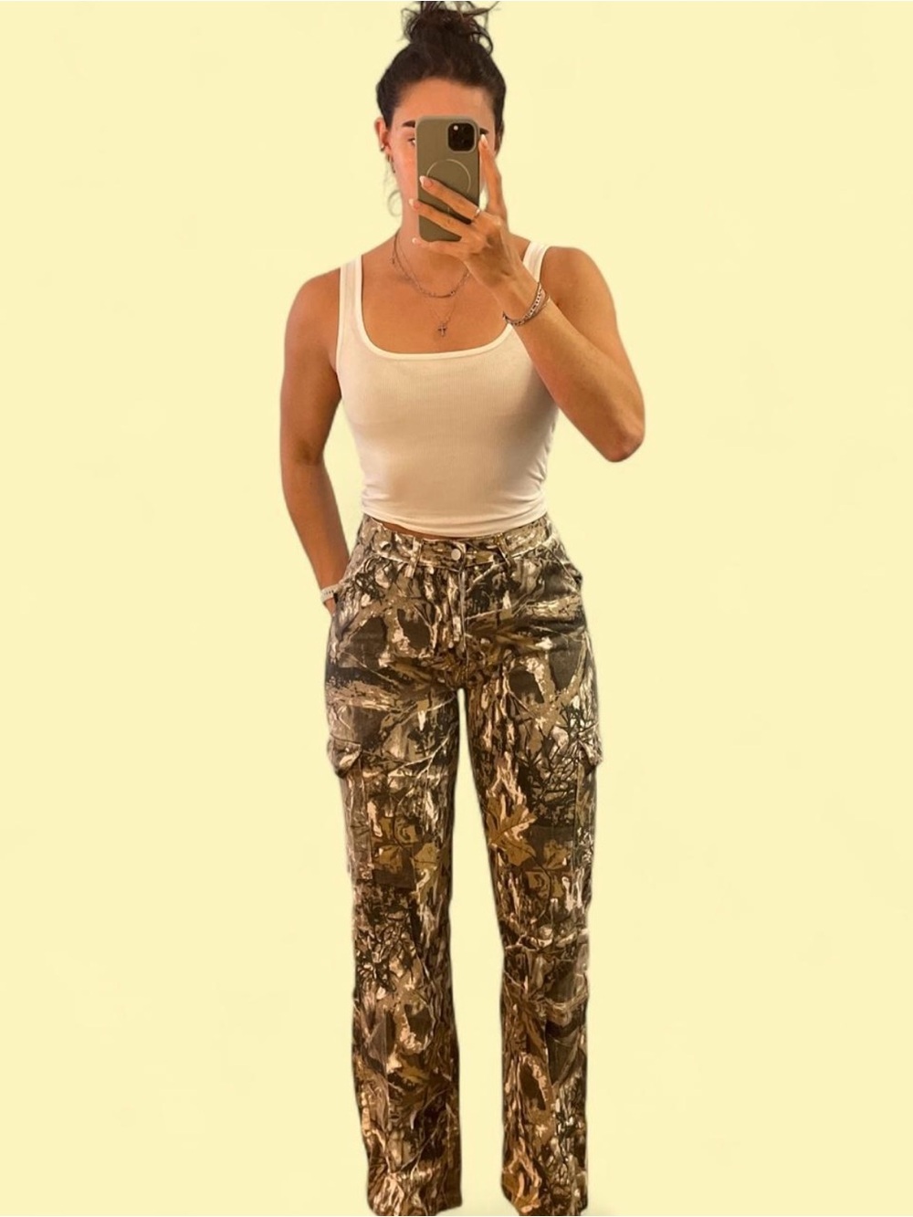 Camouflage High Waisted Cargo Pants - Brown/Green